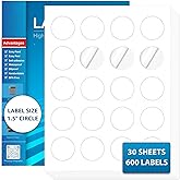 JollyTrip Shipping Address Labels 1.5 Inch Round White Sticker Labels for Laser & Inkjet Printers,Adhesive Mailing Labels,Label Stickers Adhesive Label(30Sheets,600Labels)