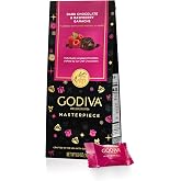 GODIVA Masterpiece Dark Chocolate Raspberry Ganache Holiday Gift Bag,6.9 oz | Dark Chocolate Raspberry Ganache, Individually Wrapped, Festive Holiday Gift Bag for Christmas Gifting &amp; Sharing
