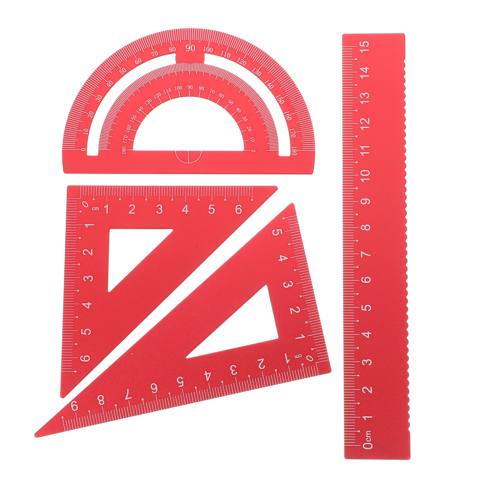 Milisten 4PCS Math Ruler Geometry Tool Set, Metal Aluminum Alloy Ruler Lightweight Includes Straight Ruler, Triangle Ruler, Protractor for School Student Teacher Architects Engineers | Red