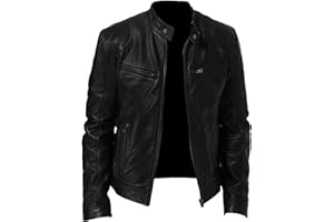 SWJGLITTR Men Slim Fit Motorcyle Leather Jacket Zip-Up Windbreaker Leather Jackets Lightweight PU Vintage Biker Coat