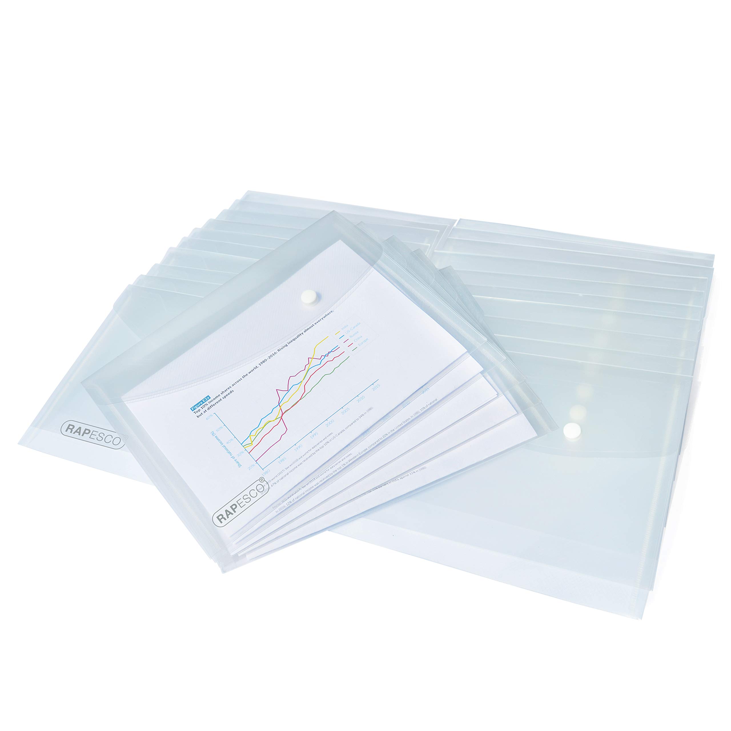 Rapesco 1501 ECO Recycled Popper Wallets, A5, Clear Transparent, Pack of 50