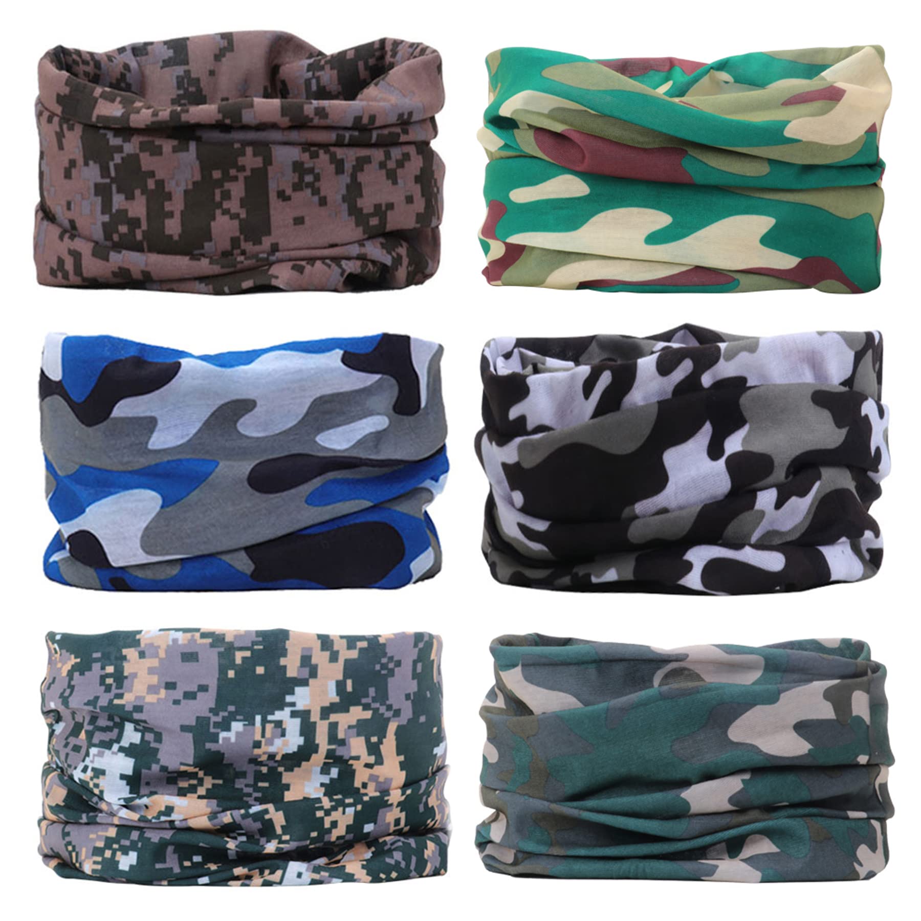 YouGa 6PCS Multifunctional Headwear Headbands Bandana Seamless Magic Scarf Tube Mask UV Insect Shield Sport Men Women Unisex(6*Camo)