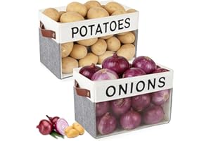 2 Pack Onion and Potato Storage Bins,Decorative Vegetable Storage Basket with Handles,Large Kitchen Storage Container for Oni