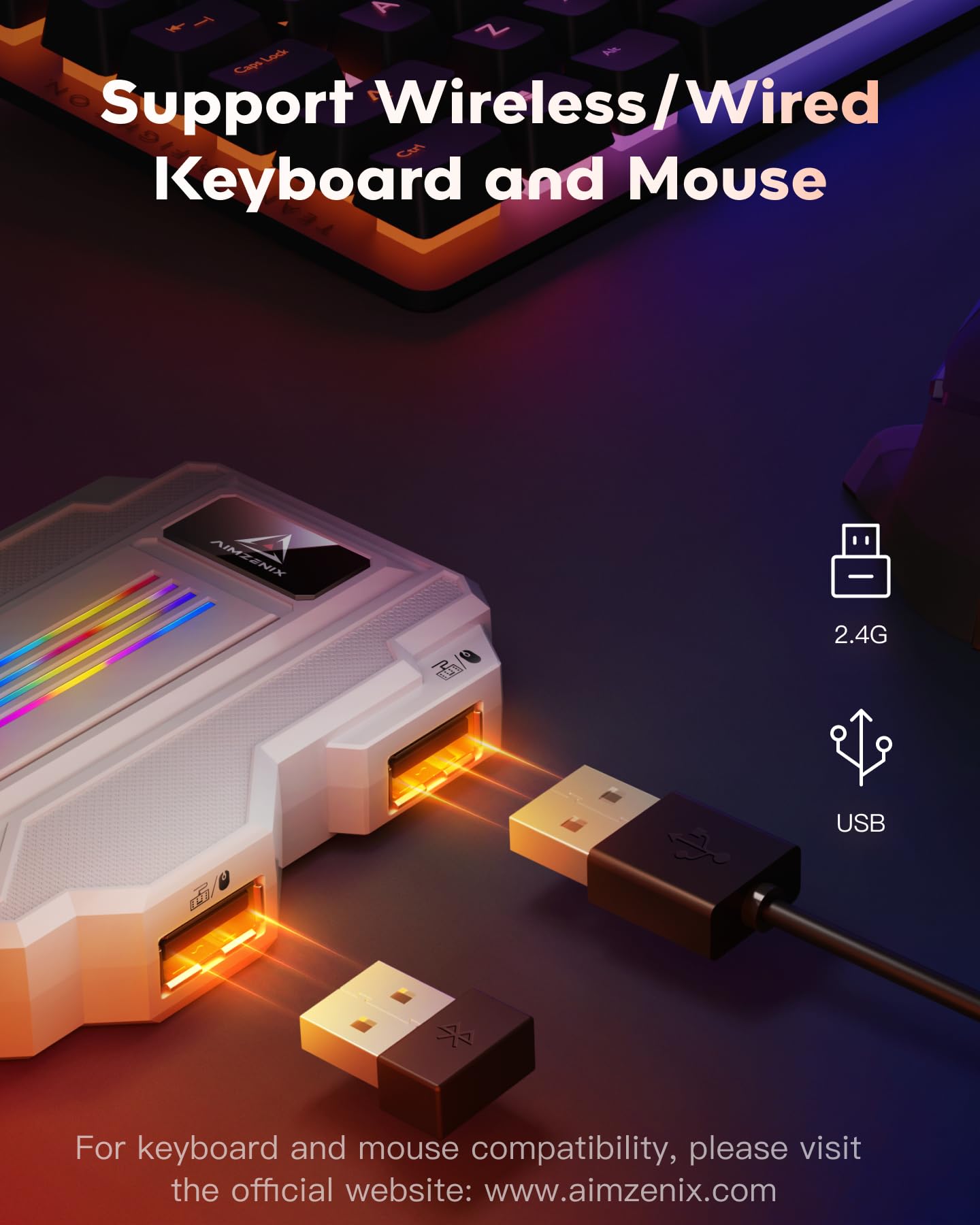 AIMZENIX Keyboard and Mouse Adapter for NS2, PS4, PS3, Switch, Xbox Series S/X, Xbox One, Xbox 360 - Striker PRO Supports Headset, APP Real-time Adjustment, White [Latest Version: 3016]