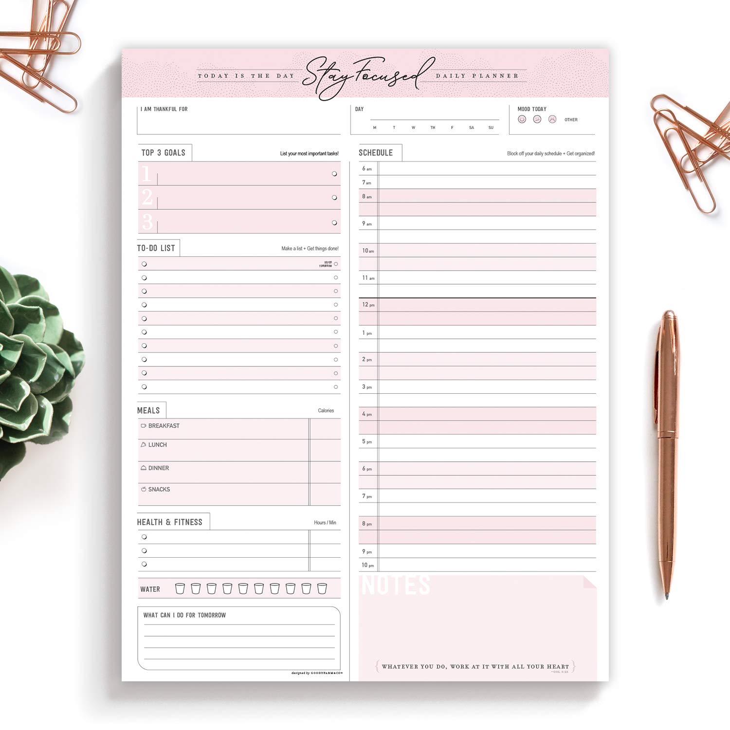 Photo 1 of Daily Notepad Planner To Do Schedule - Stay Focused 50 Tear off Premium Made USA (Rose Pink)