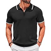 COOFANDY Men's Knit Polo Shirts Short Sleeve Casual Button Golf Polo Shirts Collared T Shirt