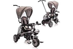 NITOESS Baby Tricycle 6 in 1,Toddler Trike,Kid W/Adjustable Push Handle,Children Tricycle W/Reversible Seat,Safety Harness,Brakes,All-Terrain EVA Free Wheel,Gray