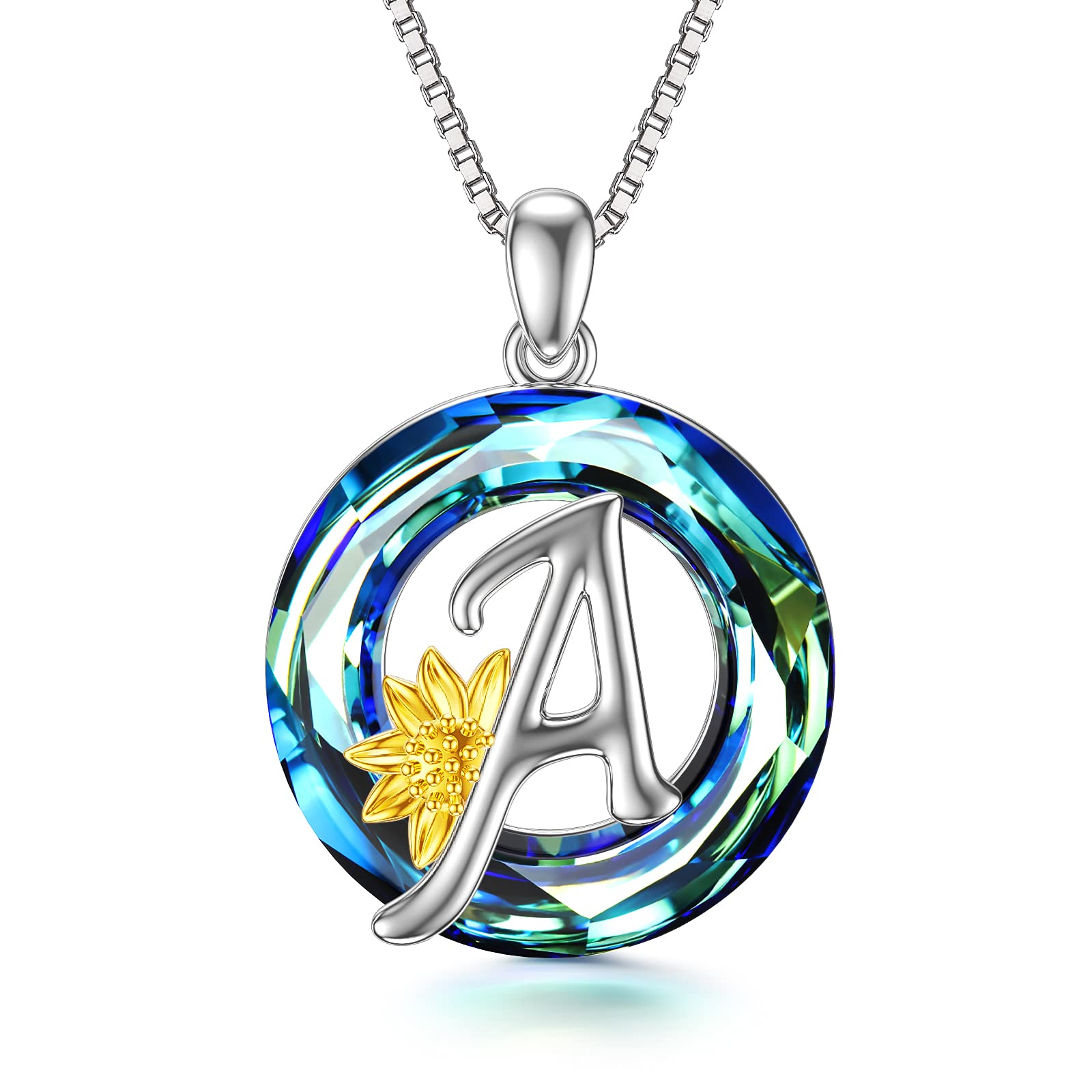 Midir&Etain Initial Necklace 925 Sterling Silver Sunflower Initial Letter A Pendant Name Alphabet Crystal Personalised Jewellery Birthday Mother's Day Gifts for Women Mother Girls Wife