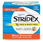 Stridex XL Face Body Pads, Exfoliating Salicylic Acid Acne Treatment, 90 Ct | Large acne pads with 2% salicylic acid for face and body acne. Dual textured, one side exfoliating and one side smooth