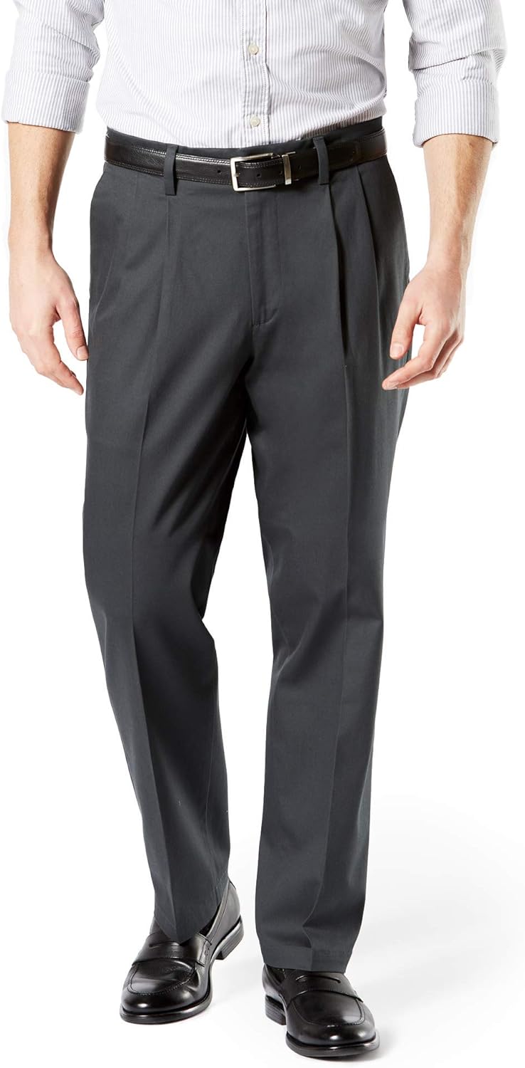 Dockers Men's Classic Fit Signature Khaki Lux Cotton Stretch Pants - Pleated (Regular and Big & Tall) at  Men’s Clothing store