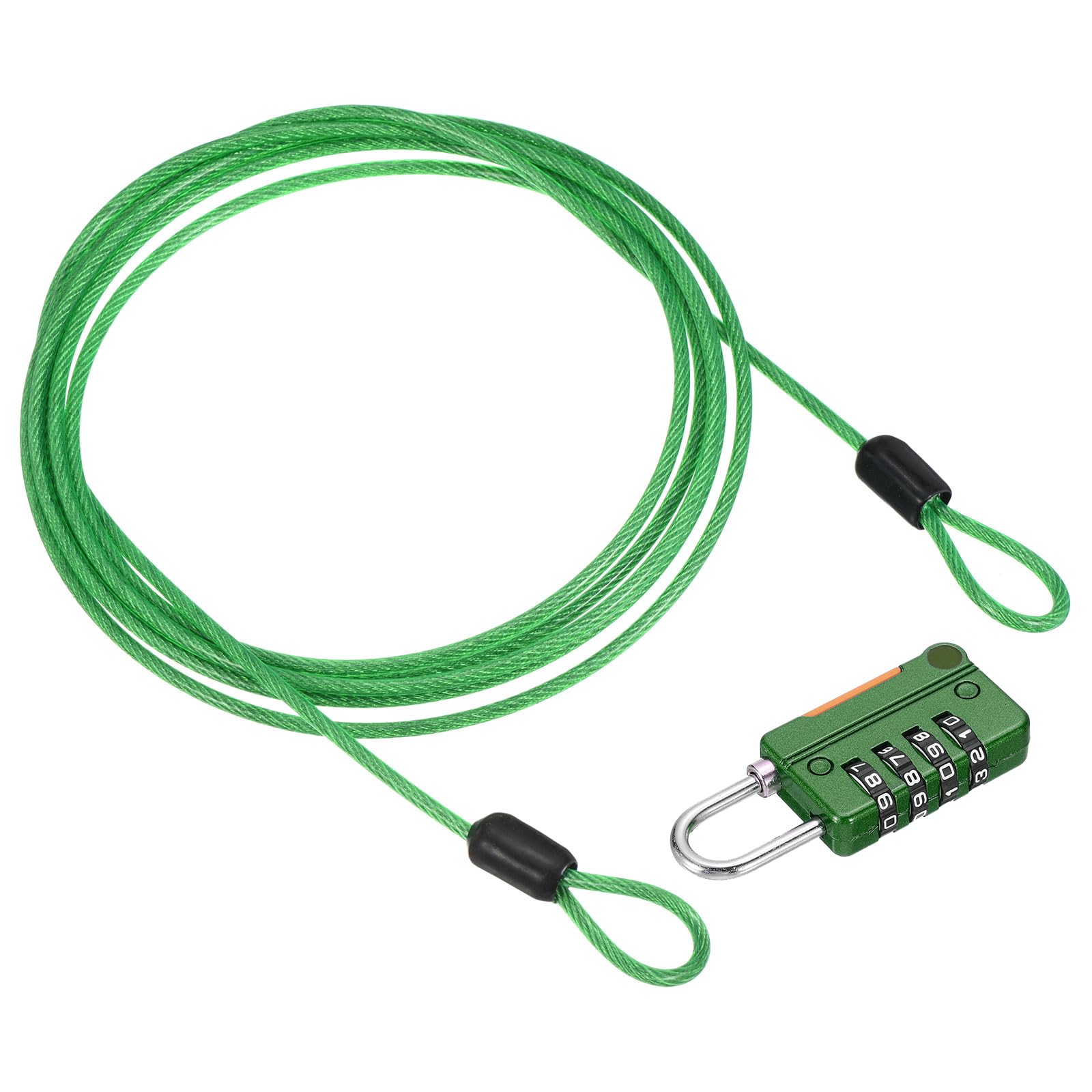 PATIKIL Security Steel Cable with 4 Digit Combination Lock, 6.5Ft Coated Safety Wire Rope Double Loop Padlock for Outdoor Travel Luggage, Green