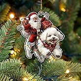 BEETHIS Funny Bichon Frise Santa Christmas Ornament 2025 – 2D Flat Acrylic Santa and Dog Car Hanging Ornament Decoration – Hilarious for Dog Lover – Unique Bichon Frise Xmas Decor 3.5''