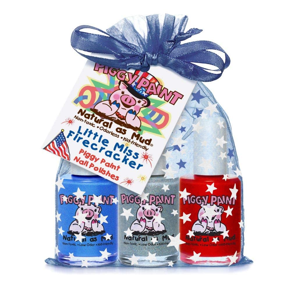 Piggy Paint Non-toxic Girls Nail Polish Safe, Chemical Free Little Miss Firecracker 3 Pack Gifts