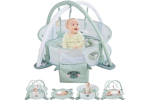 Beright 5-in-1 Baby Gym & Play Mat,Play Gym & Ball Pit with Sensory Toys for Newborn Infant Toddler to Develop Motor&Cognition, Balls Included