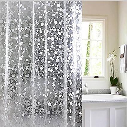 Khushi creations PVC Waterproof 3D Shower Curtain with 8 Hooks (52X82 inches, Transparent)