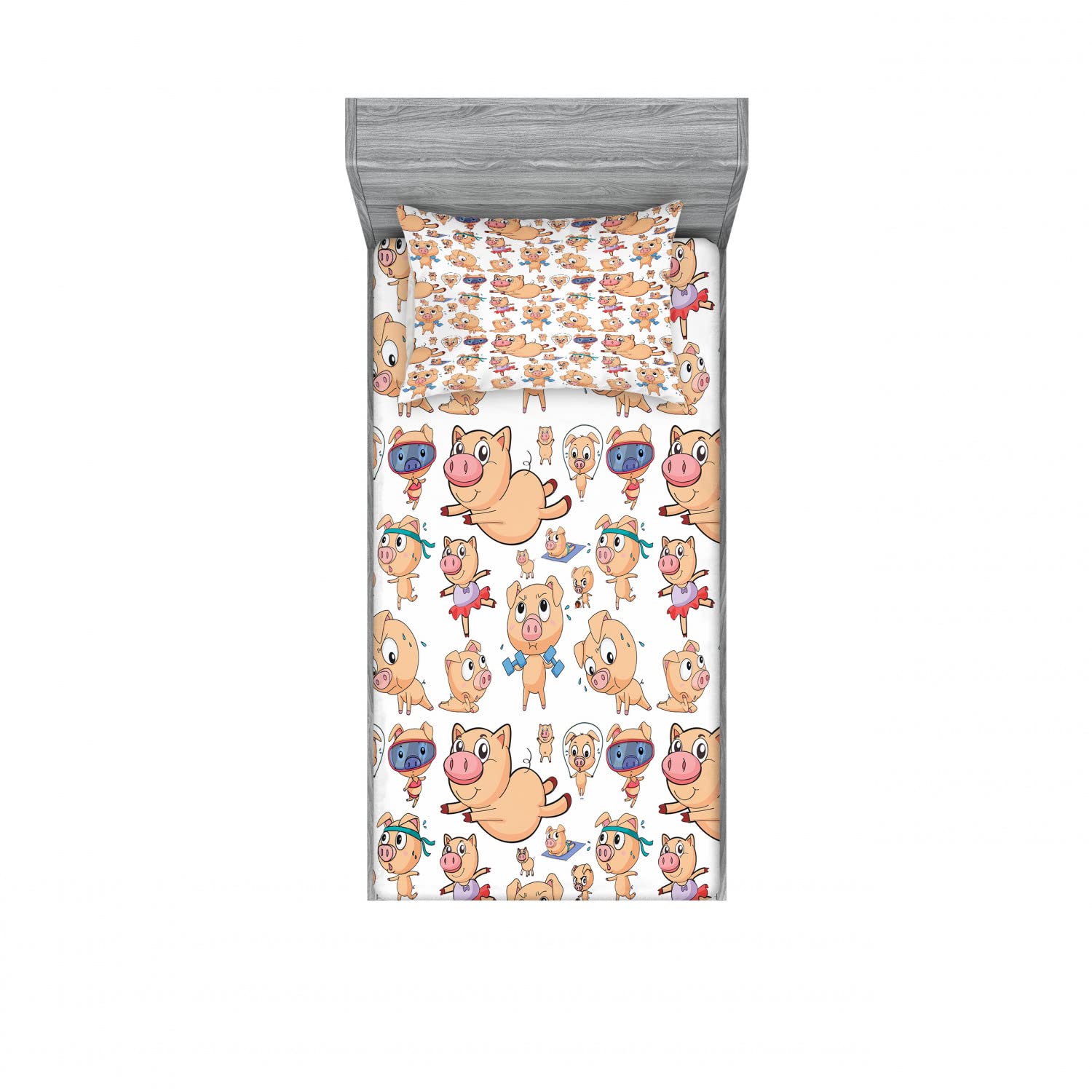 Lunarable Pig Fitted Sheet & Pillow Sham