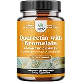 Pure Quercetin with Bromelain Supplement for Immune Aid - High Potent Quercetin 500mg Capsules with Bromelain for Immune Support & Breathing - Nutritional Respiratory Supplement - 90 Ct