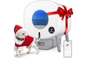 Cumrige Self Cleaning Litter Box, Large Capacity Automatic Cat Litter Box Self Cleaning for Cats, App Control,Safety Protection, 2 Roll Garbage Bags,White & Grey