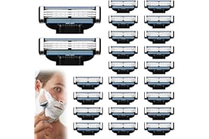 HYCRON Razor Blade Refills for Men 24-Count - Mach3 Triple Blade Cartridges with Dual Comfort Strips for Ultra-Smooth Shaving - Model Compatible Refills for Men's Manual Razors​