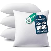 Phantoscope Pillow Inserts, Hypoallergenic 100% Virgin Fiber Square Form Microfiber Throw Pillow Inserts, Couch Bed Pillows, 20x20 Inch (Pack of 4)