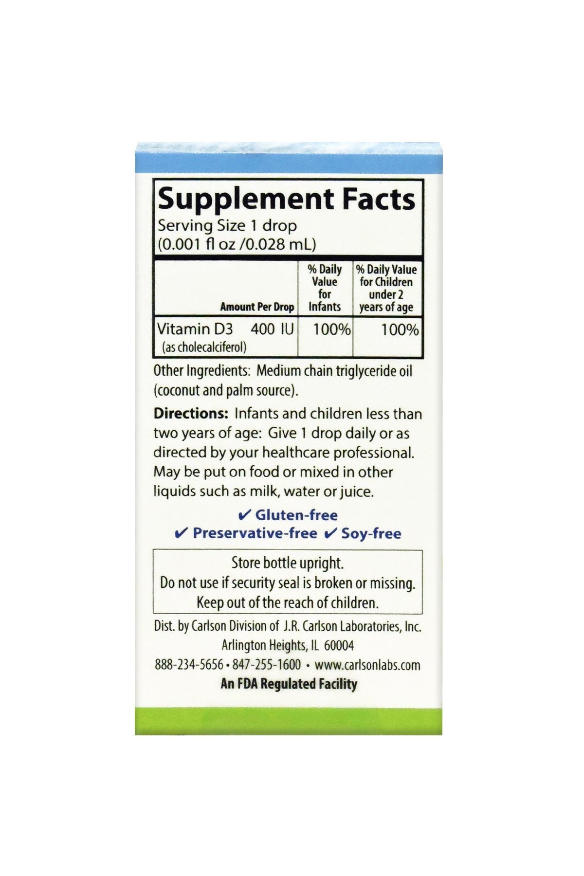 Carlson Baby's Super Daily D3 400 IU (10 mcg), Natural Vitamin D3 Drops