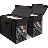 ComfortKeeper 2 Pack Comic Book Storage Box with Lid for Modern Age, Collapsible Magazine Organizer with Clear Window, Heavy Duty Case Container Holder, Black