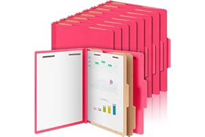 Skyygemm 12 Pcs Classification Folders Letter Size Bulk - 2 Dividers Pressboard File Folder with 3. 5 Inch Expansion, 2 Prongs Fastener, Heavy Duty Office File Organizer for Teacher Medical (Hot Pink)