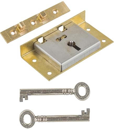 Large Brass Half Mortise Chest or Box Lock with Two Skeleton Keys