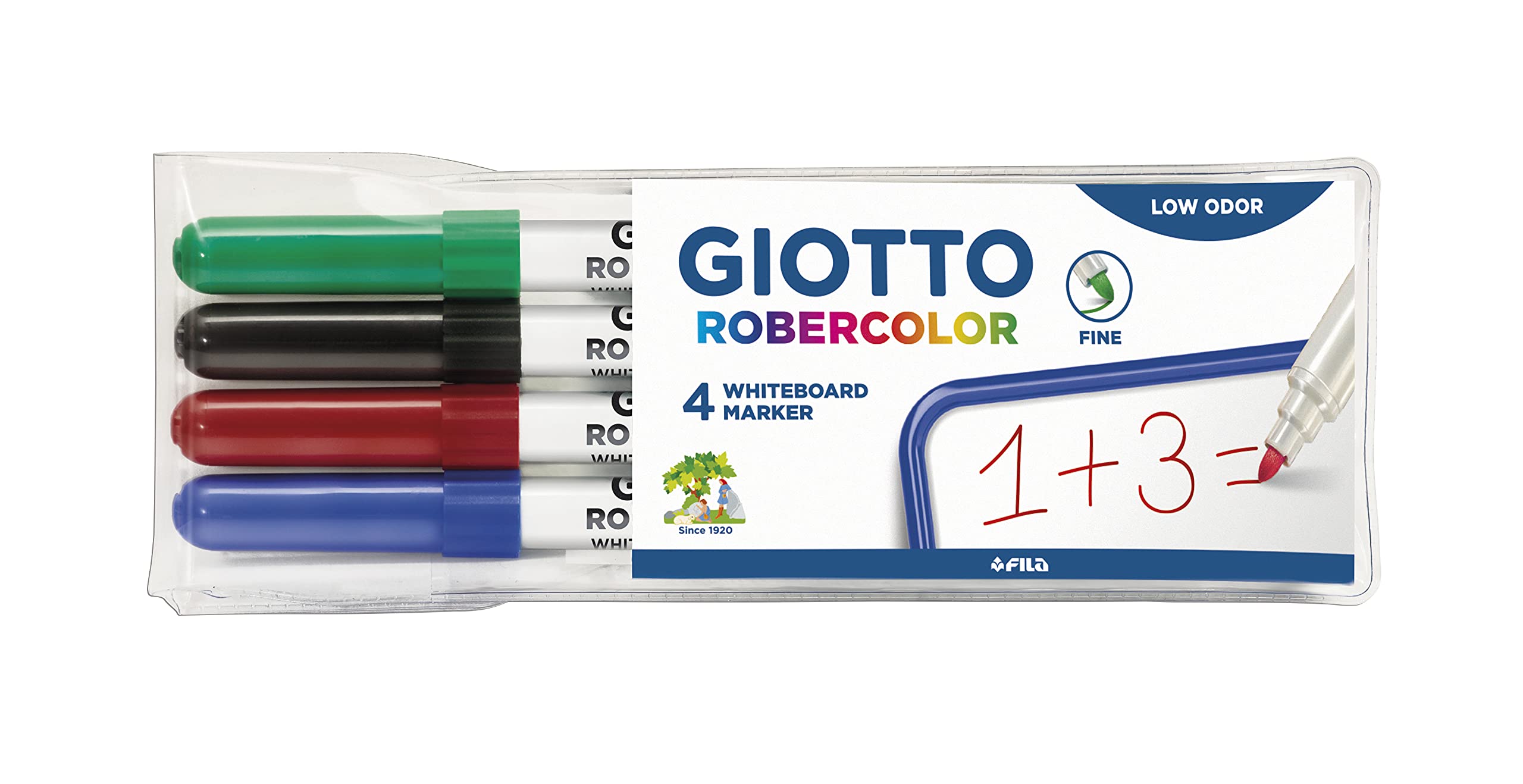 GIOTTO Robercolor Whiteboard Markers, 4 x Assorted Colours, Fine Tip, For Children and Schools