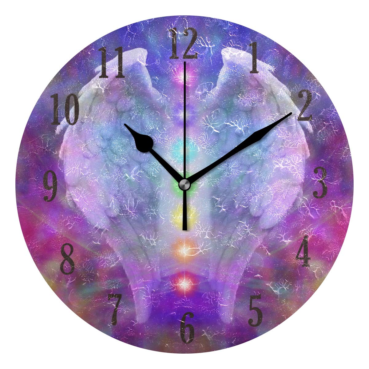 Mnsruu Round Angel Wings Wall Clock Silent Non Ticking Operated Accurate Sweep Movement,Decorative for Living Room, Bedroom, Office
