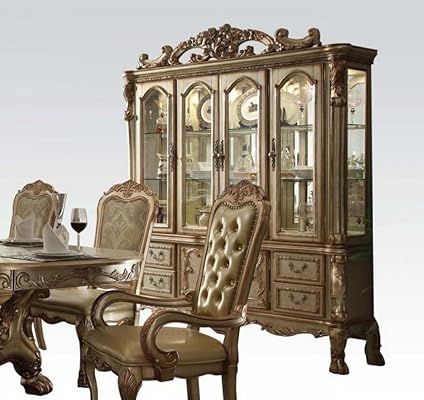 ACME Dresden Hutch & Buffet - Gold Patina Bone Finish