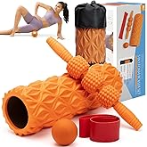 5 in1 Foam Roller Set, Trigger Point Foam Roller, Massage Roller Stick, Massage Ball, Resistance Band for Deep Muscle Massage Pilates Yoga,Fitness Exercise for Whole Body (Pure Orange)