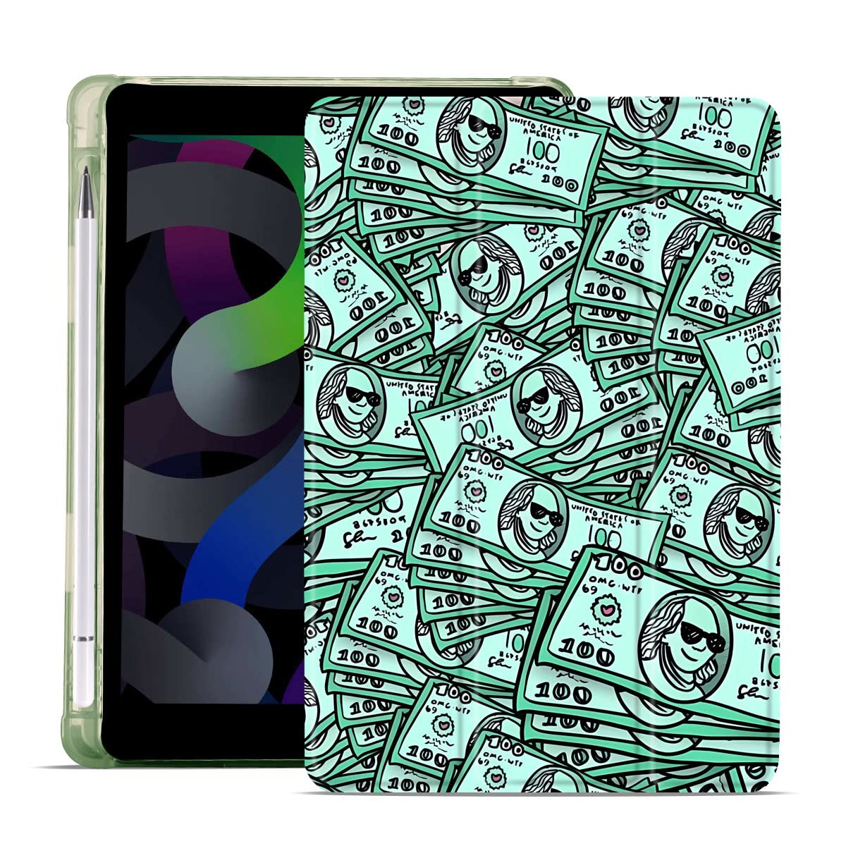 MAYCARI Funny Dollars Case for iPad mini 6, 2021 8.3 inch Case with Pencil Holder, Support Auto Sleep/Wake, Soft TPU Back Protective Case for Girls Women Men