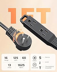 DEWENWILS 1FT 360° Rotating Flat Plug Extension