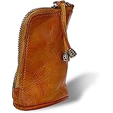 TIESOME Vintage Genuine Leather Zipper Coin Purse, Medieval Cowhide Change Holder Coin Pouch Wallet Coin Organizer With Key Ring Little Travel Wallet for Men(Brown)