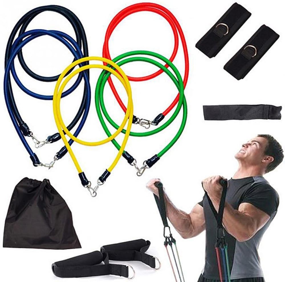 Dolphin fashion 11Pcs/Set Natural Latex Exercise Tubes Elastic Training Pull Rope Fitness Resistance Bands Yoga Pilates Workout Cordage