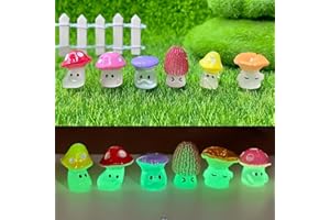 Honiweer 12 PCS Luminous Resin Cute Cartoon Wild Mushrooms Statue Decoration, Miniature Fairy Garden Accessories,Used in Rooms, Courtyards, Gardens, Potted