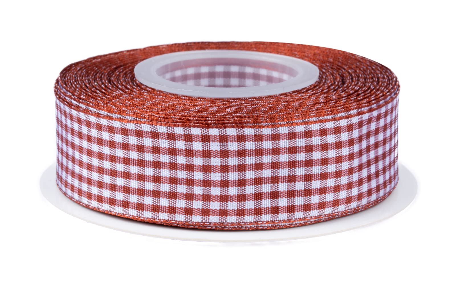 Ribbonitlux Gingham Ribbon, 25mm X 22 Meters, Plaid Checkered Ribbon with Woven Edge, Buffalo Straped Ribbon for DIY Crafts Decoration, Flower Bouquet Wrapping Home Decoration (Rust)