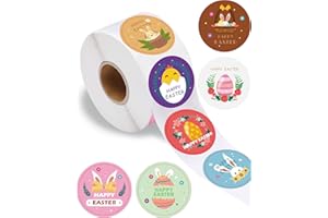 GREINGWAYS 500 PCS Easter Stickers for Kids, 1.5 Inch Bunny Stickers Cute Egg Decorating Roll Happy Easter Egg Stuffers Fillers for Kids Cards Gifts Party Favors Decorations