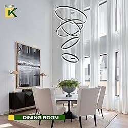 Benkut 5-Rings Modern LED Chandelier Black High
