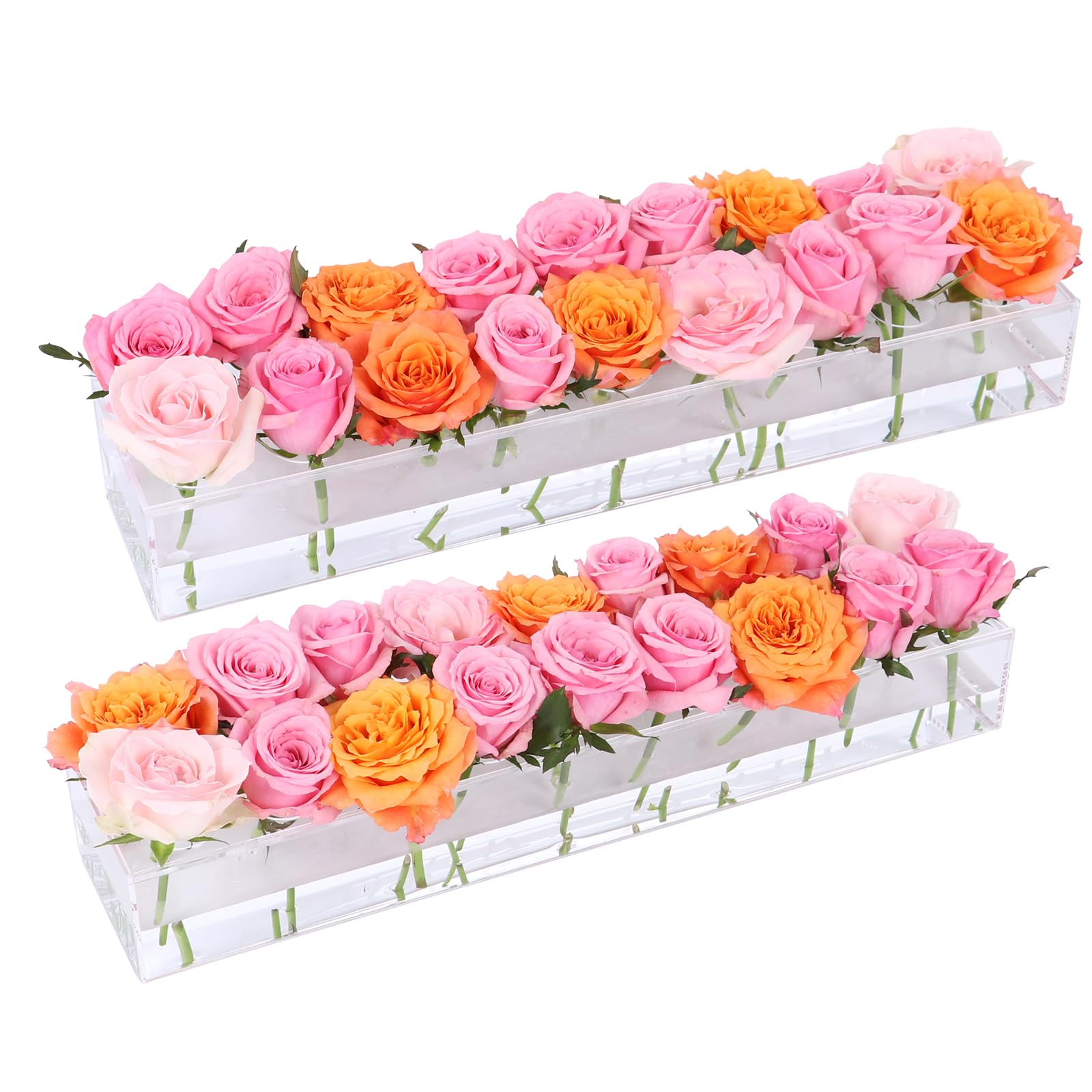 Photo 1 of BIGIVACA 2 pcs 17 inch Acrylic Flower Vases,36 Holes Long Rectangular Acrylic Vase,Clear Floral Centerpiece for Dining Table Reception Home Party Decorations
