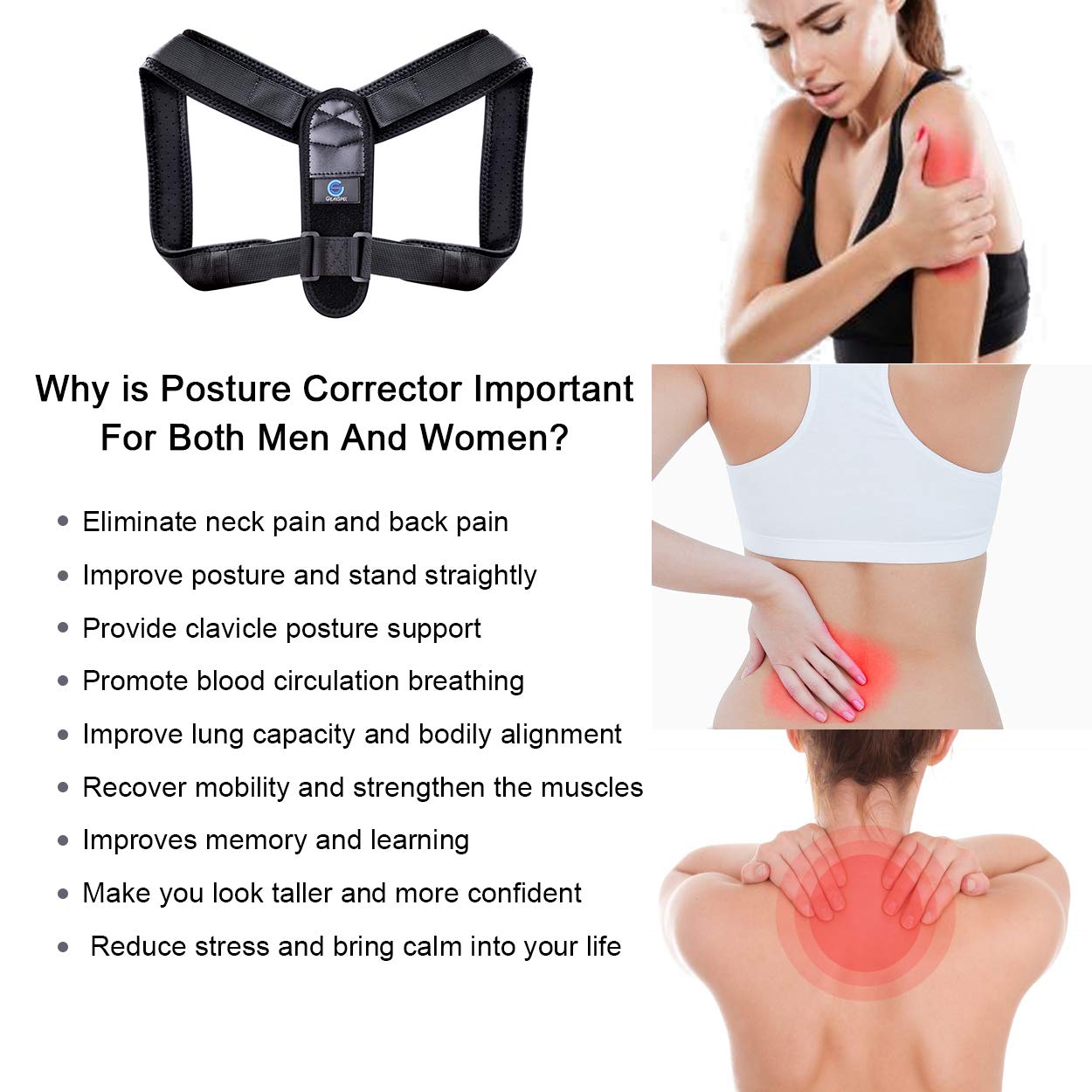 Posture Corrector for Women Men, Upper Back Brace for Clavicle Support, Adjustable Back Straightener and Providing Pain Relief from Neck, Back & Shoulder L
