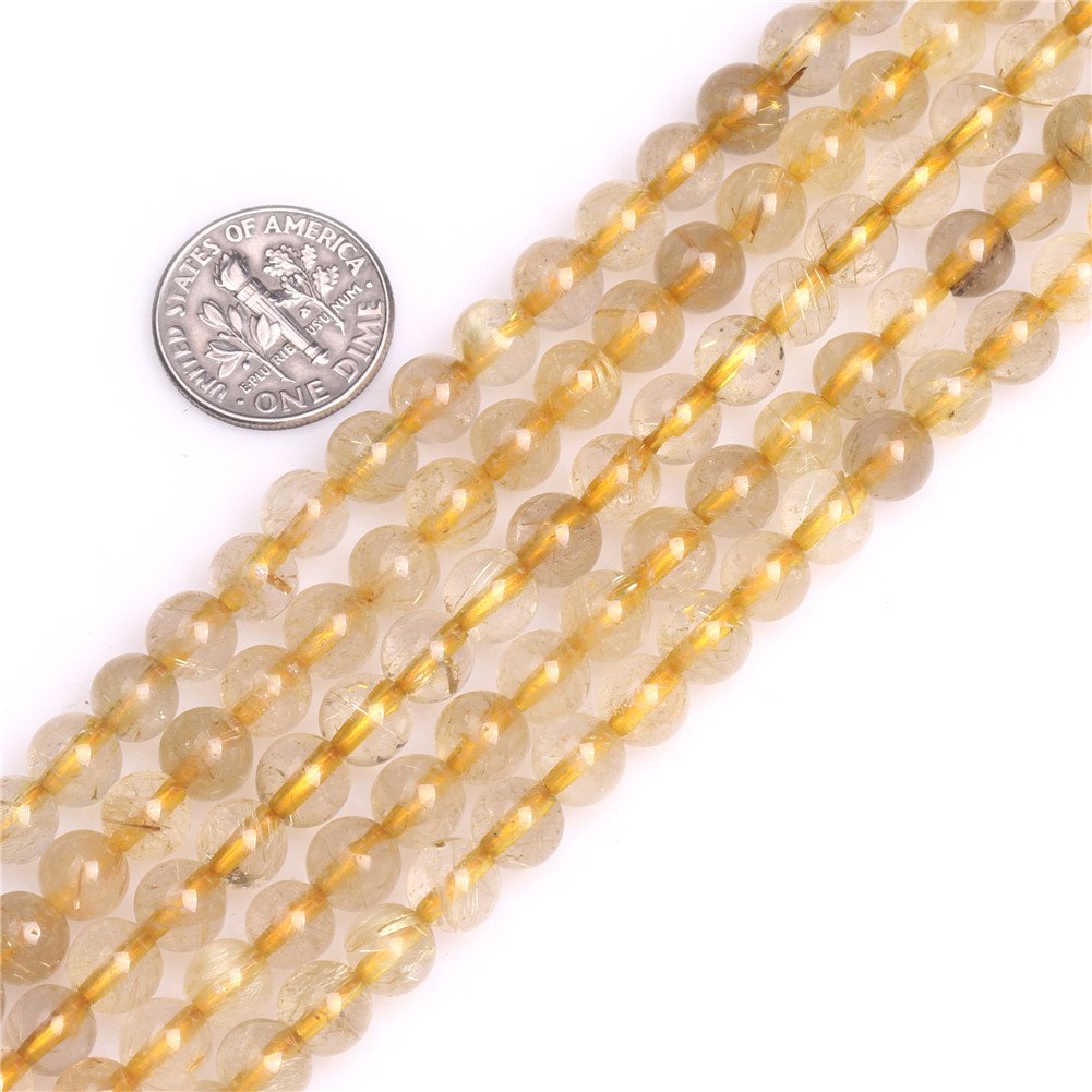 SHGbeads 7mm Yellow Rutilated Quartz Semi Precious Gemstone Round Loose Beads for Jewellery Making DIY Handmade Craft Supplies 15"