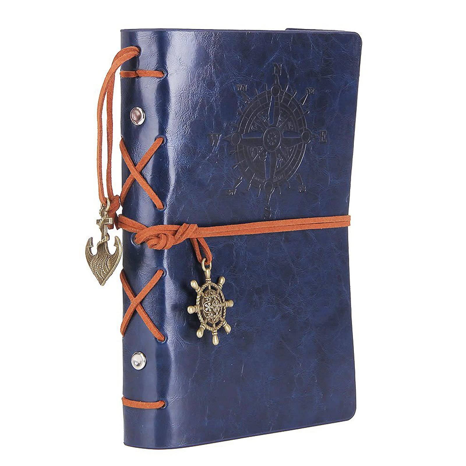 NectaRoy Vintage Retro PU Leather Cover Notebook Journal Diary, Nautical Spiral Blank String Daily Notepad Travel to Write in, Kraft Paper, Retro Pendants, Classic Embossed, Loose Leaf
