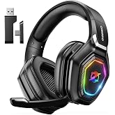 Ozeino Wireless Gaming Headset with Flip Microphone, RGB Lighting Gaming Headphones for PS5, PS4, PC - 2.4GHz USB &amp; Type C Transmitter