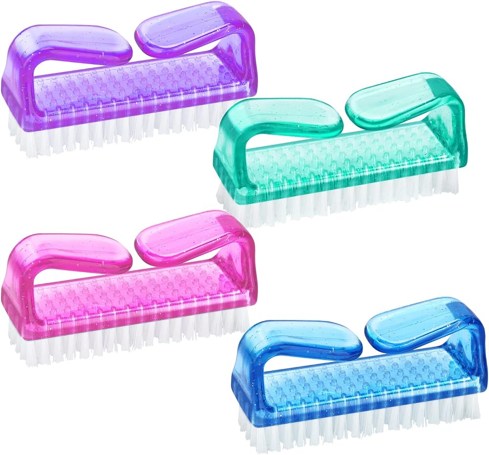 G2PLUS Handle Nail Brushes 4 Pack Plastic Fingernail Cleaning Brushes