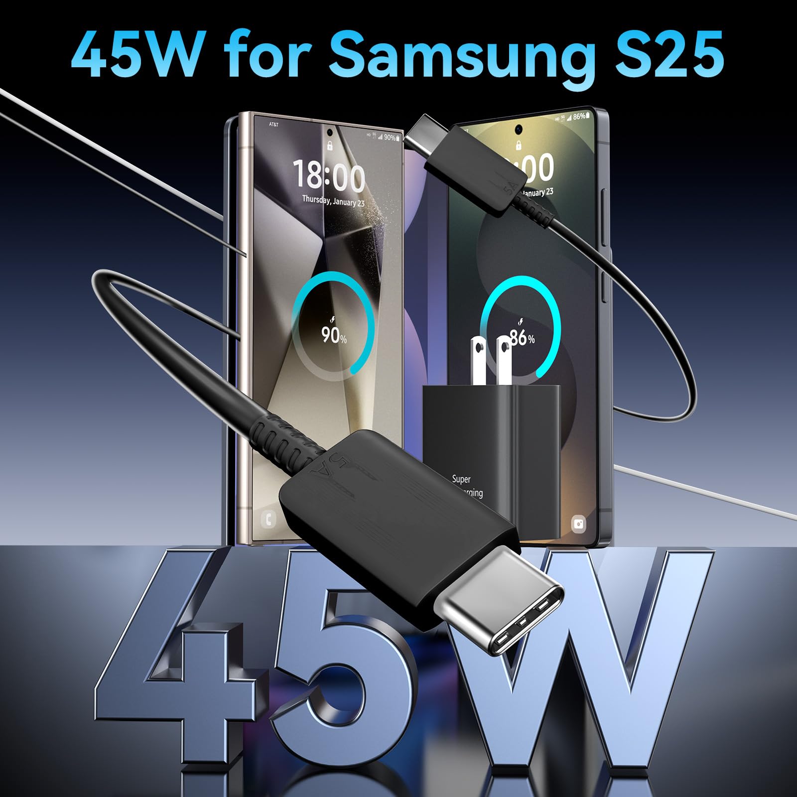 45W Samsung Super Fast Charger USB C, Type C Chargers Fast Charging Android Phone Charger Samsung Galaxy S25 Ultra Chargers 10FT Fast Charging Cord for Samsung Galaxy S25 Ultra/S25/S24/S23/S22, 2Port