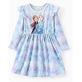 Disney Princess Frozen Elsa Minnie Mickey Stitch Ruffle Sleeve Dress A Line Long Sleeve Kids Clothes Baby to Toddler