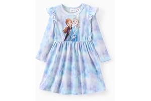 Disney Princess Frozen Elsa Minnie Mickey Stitch Ruffle Sleeve Dress A Line Long Sleeve Kids Clothes Baby to Toddler