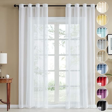 Topfinel Faux Linen Semi Voile Curtains 84 Drop 2 Panels Eyelet